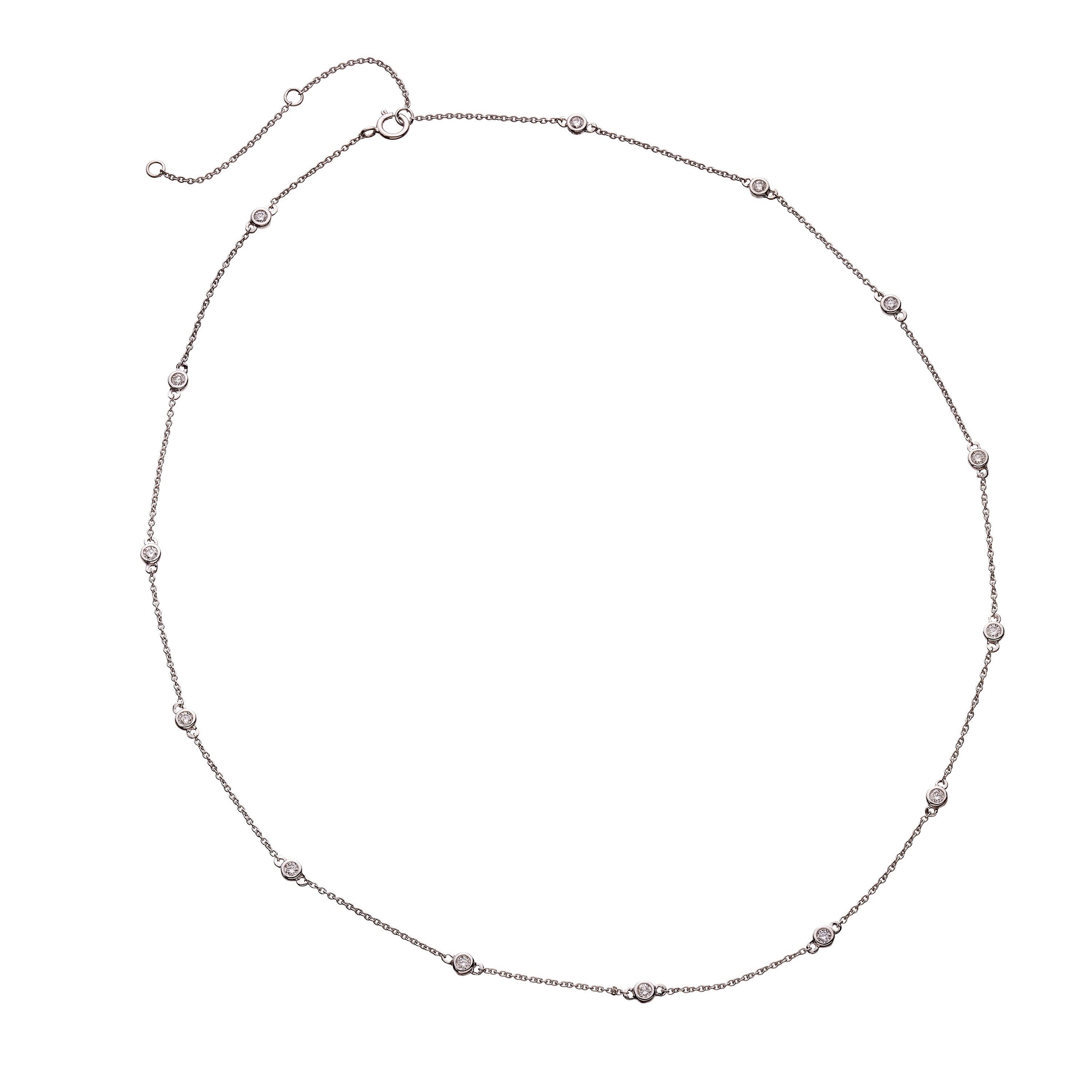 White Gold Chain Necklace With Bezel Set Diamonds