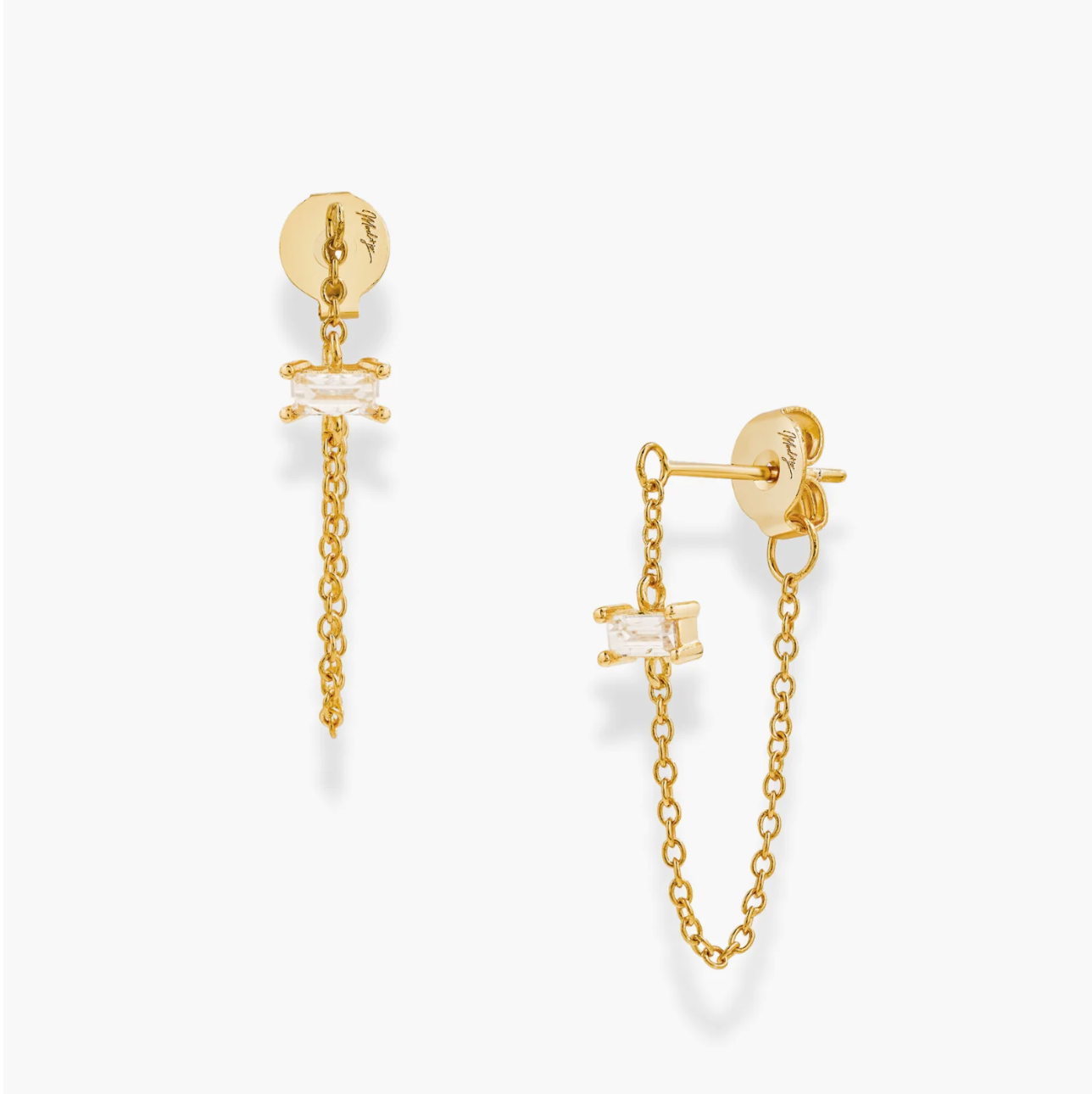 chain cz studs gold plate on white background