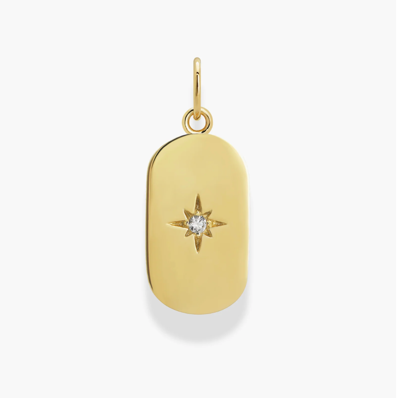 Gold Plate pendant with starburst cz in the middle on white background