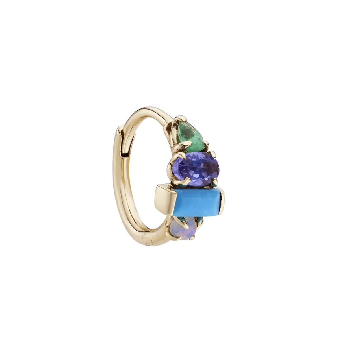 Introducing our timeless Multi Claw Gemstone Clicker Hoops, a must-have addition to our Core collection. These exquisite hoops come in five captivating multi gemstone options, showcasing the beauty of claw-set gemstones in oval, round, baguette and pear shapes, adding elegance and sophistication to your earring story.