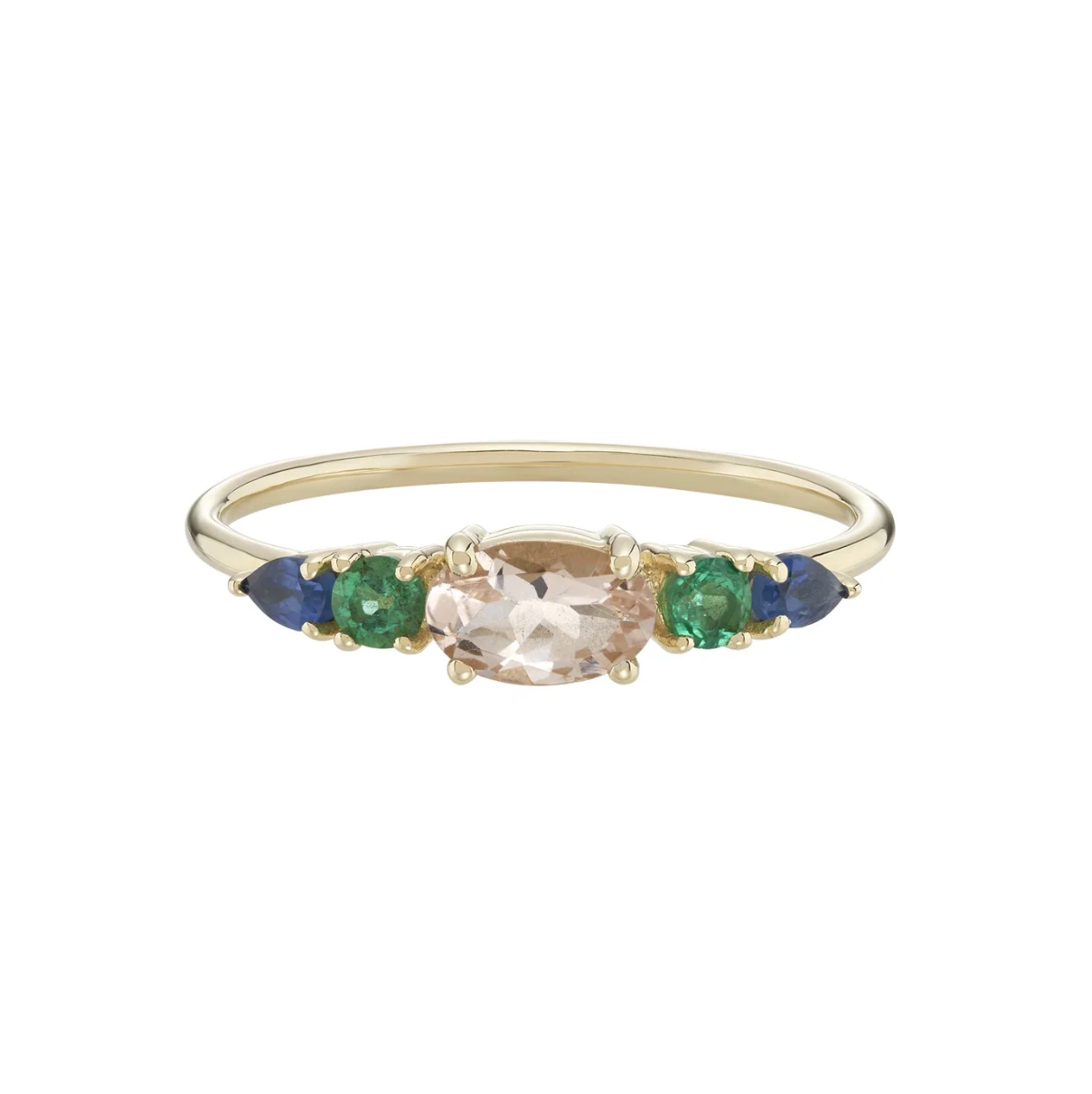 Presenting our Multi Gemstone Claw Set Rings, available in four exquisite gemstone combinations. The centerpiece of these rings is a horizontally set oval gemstone, elegantly accompanied by graduating round and pear-cut stones. These captivating gemstone rings can be worn individually for a statement look or stacked alongside other gold bands, allowing for endless styling possibilities.