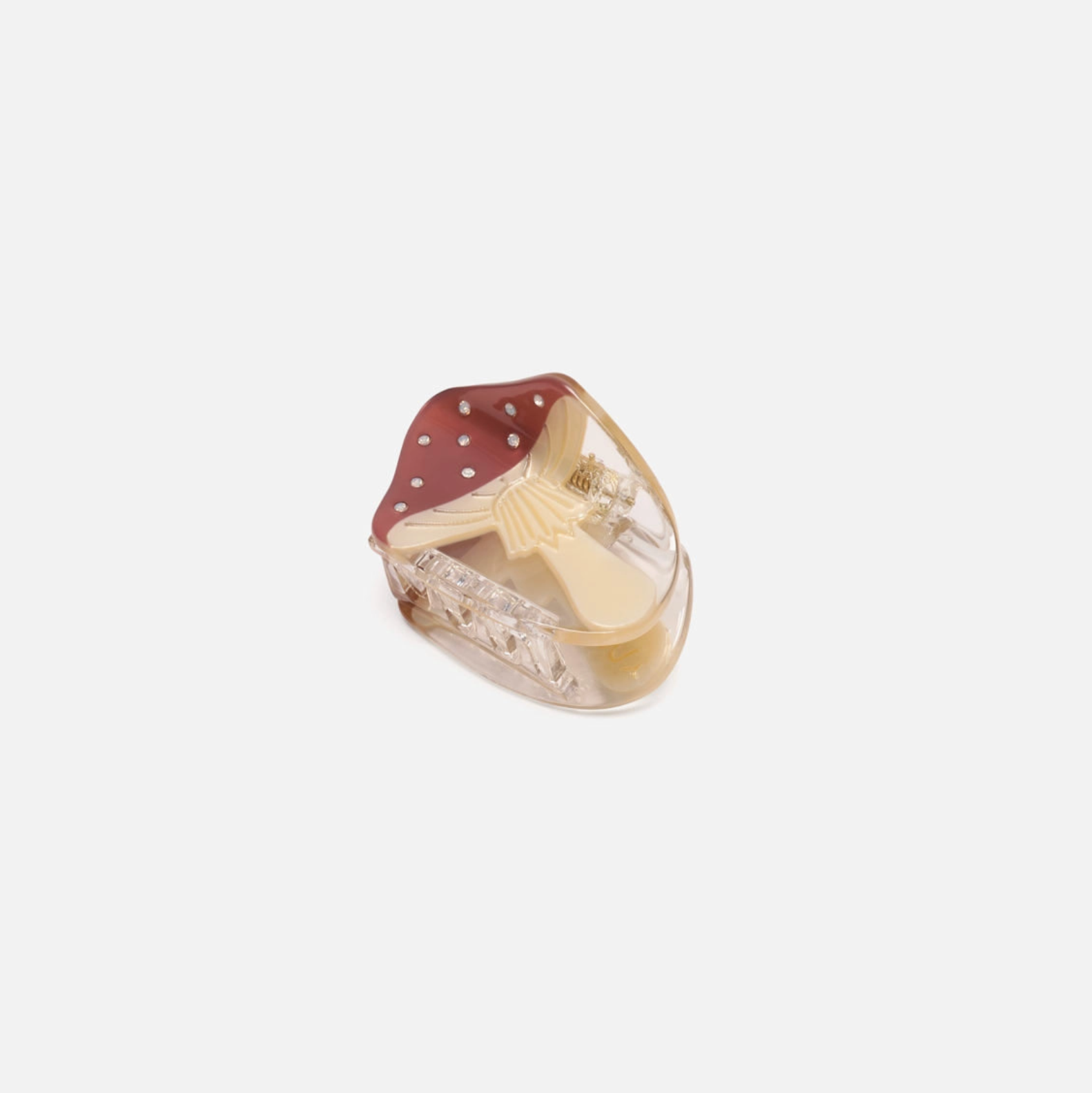 Acetate Mushroom Hair Clip with rhinestones on white background