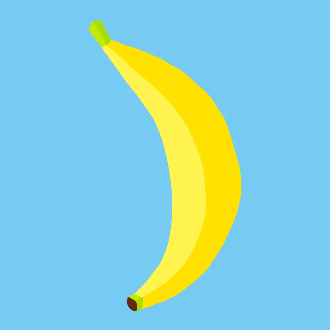 a yellow banana shaped iron on over a blue background