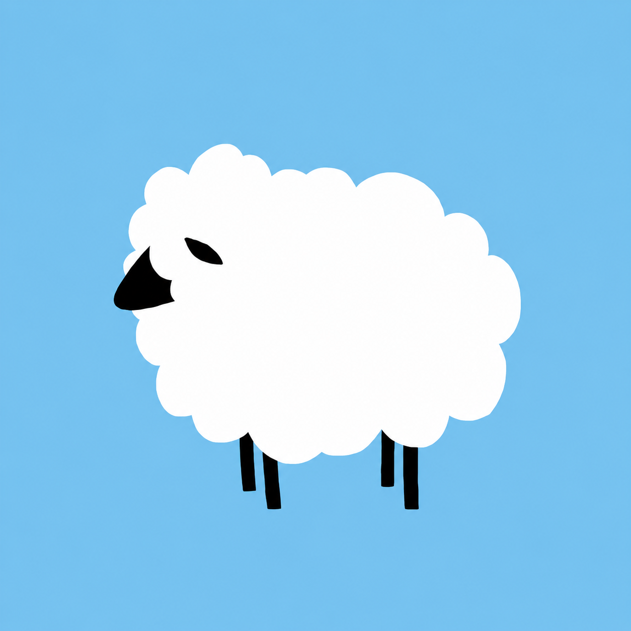 A minimalist vector illustration of a white sheep with a black face and legs, set against a solid light blue background.