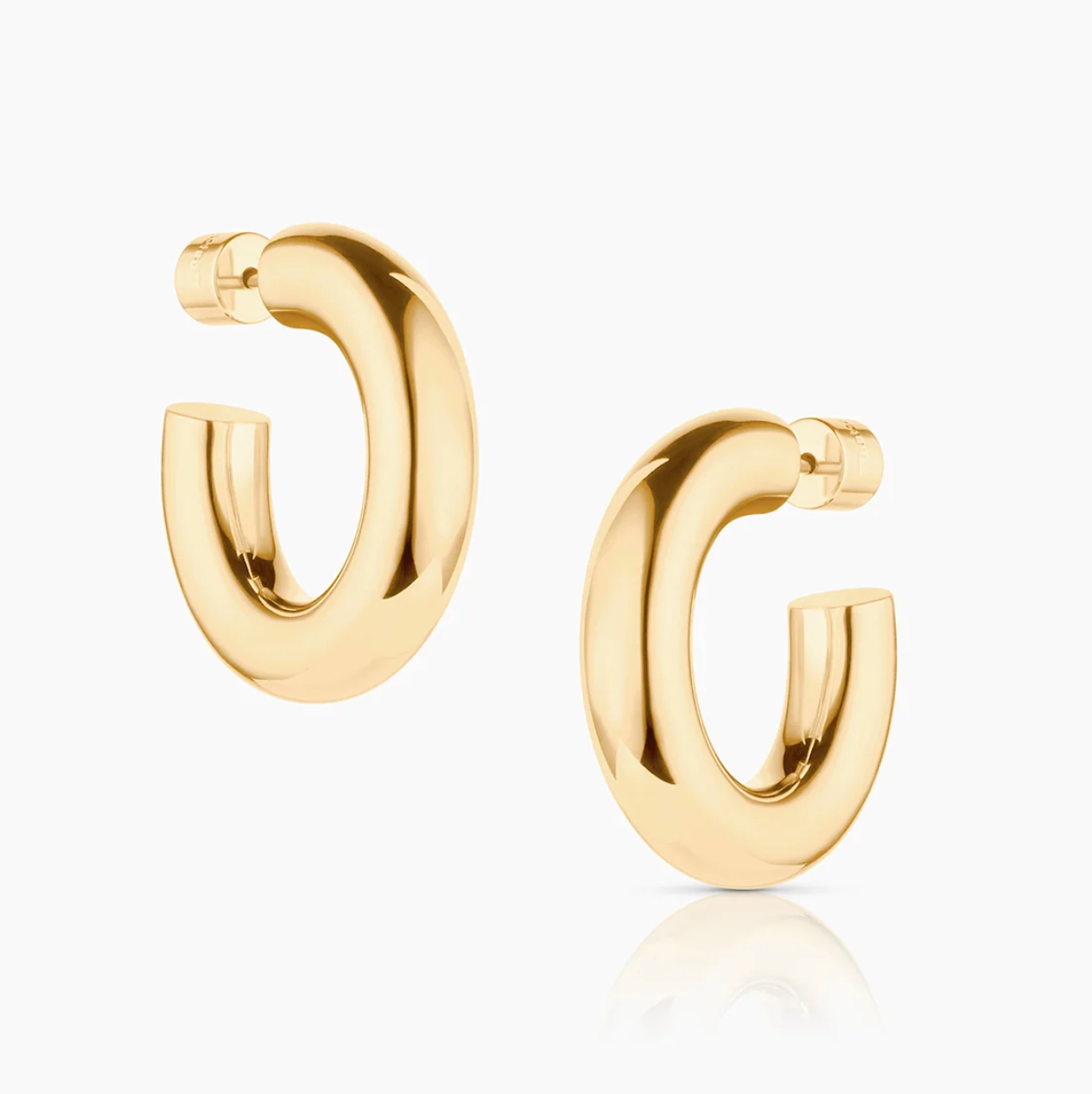 14k Gold or Rhodium plated round, hollow chunky hoops.