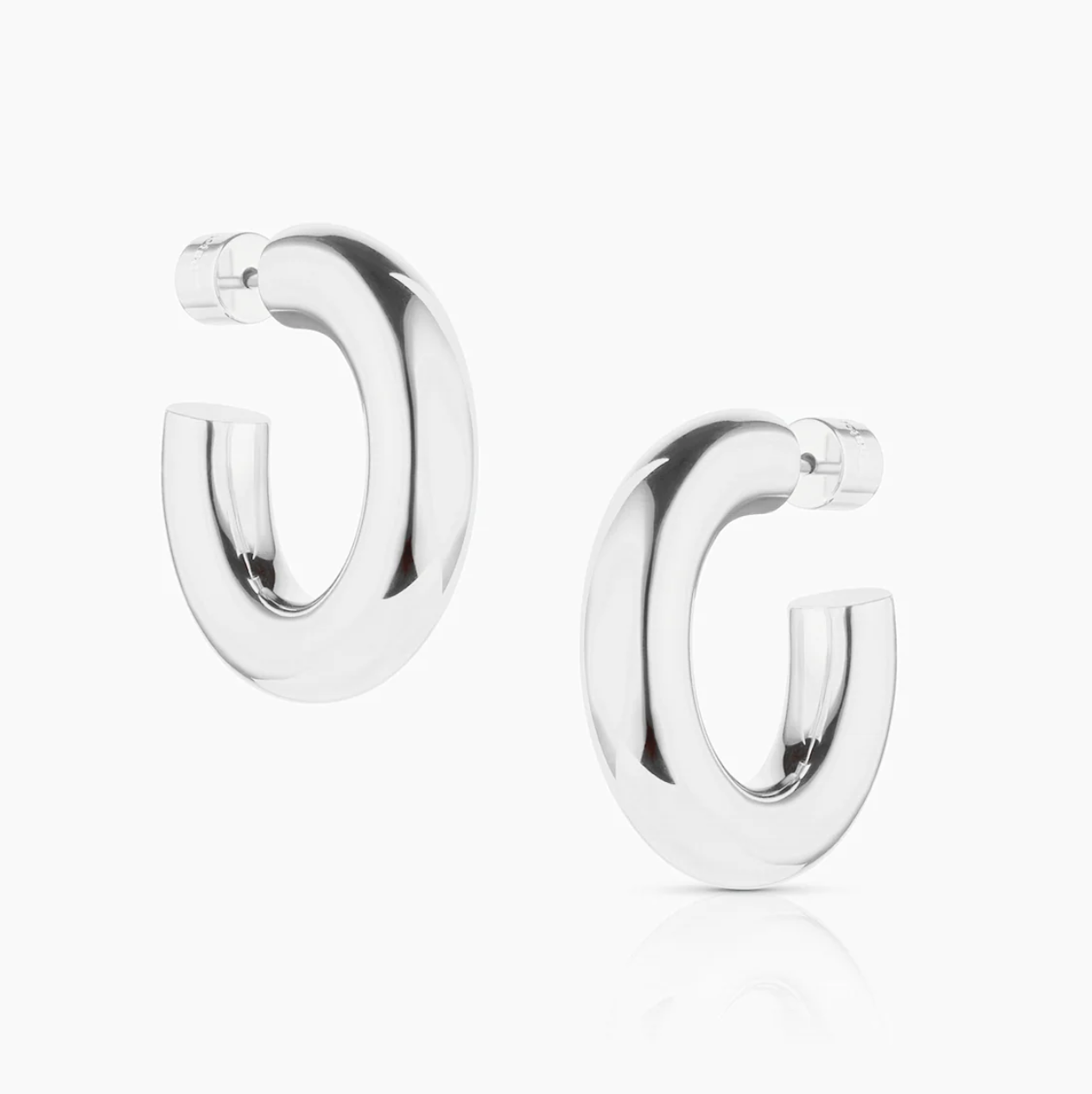 14k Gold or Rhodium plated round, hollow chunky hoops.