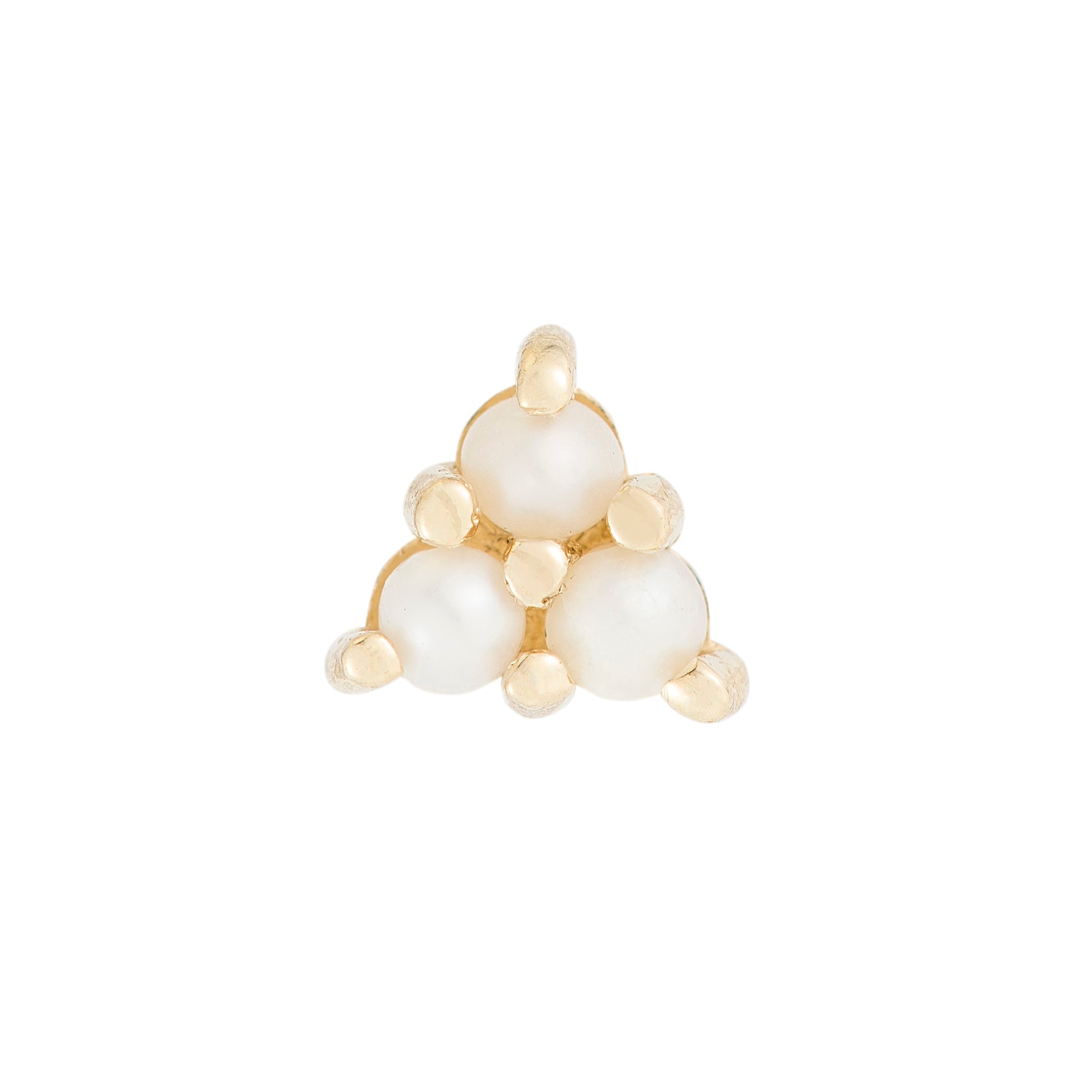14K Solid Yellow Gold Triangle Earring with 3 Pearls