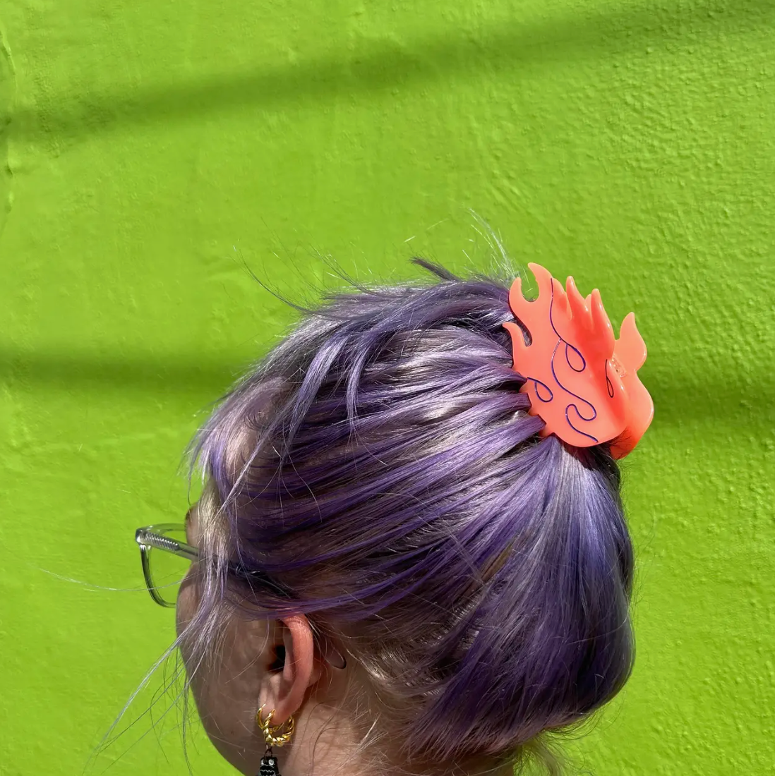 semi-transparent neon pink acetate flame claw clip
