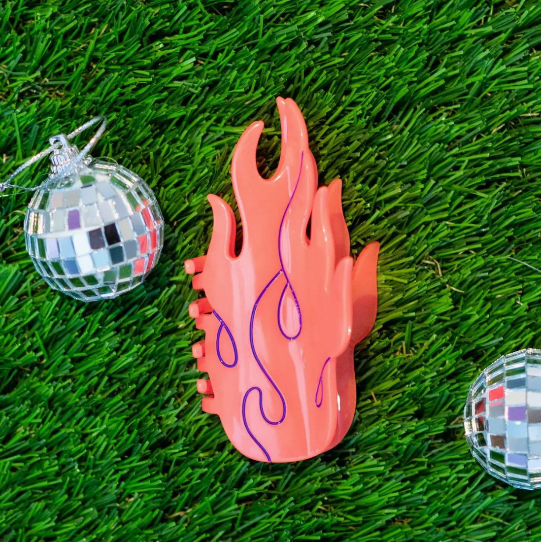 semi-transparent neon pink acetate flame claw clip