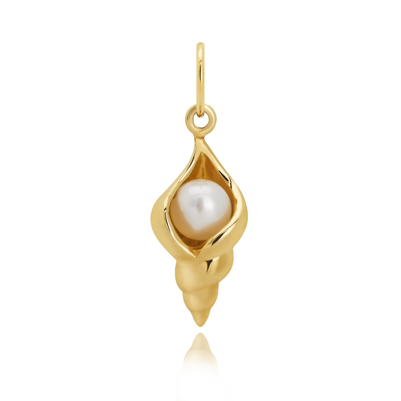 Gold pendant with a pearl inside on a white background