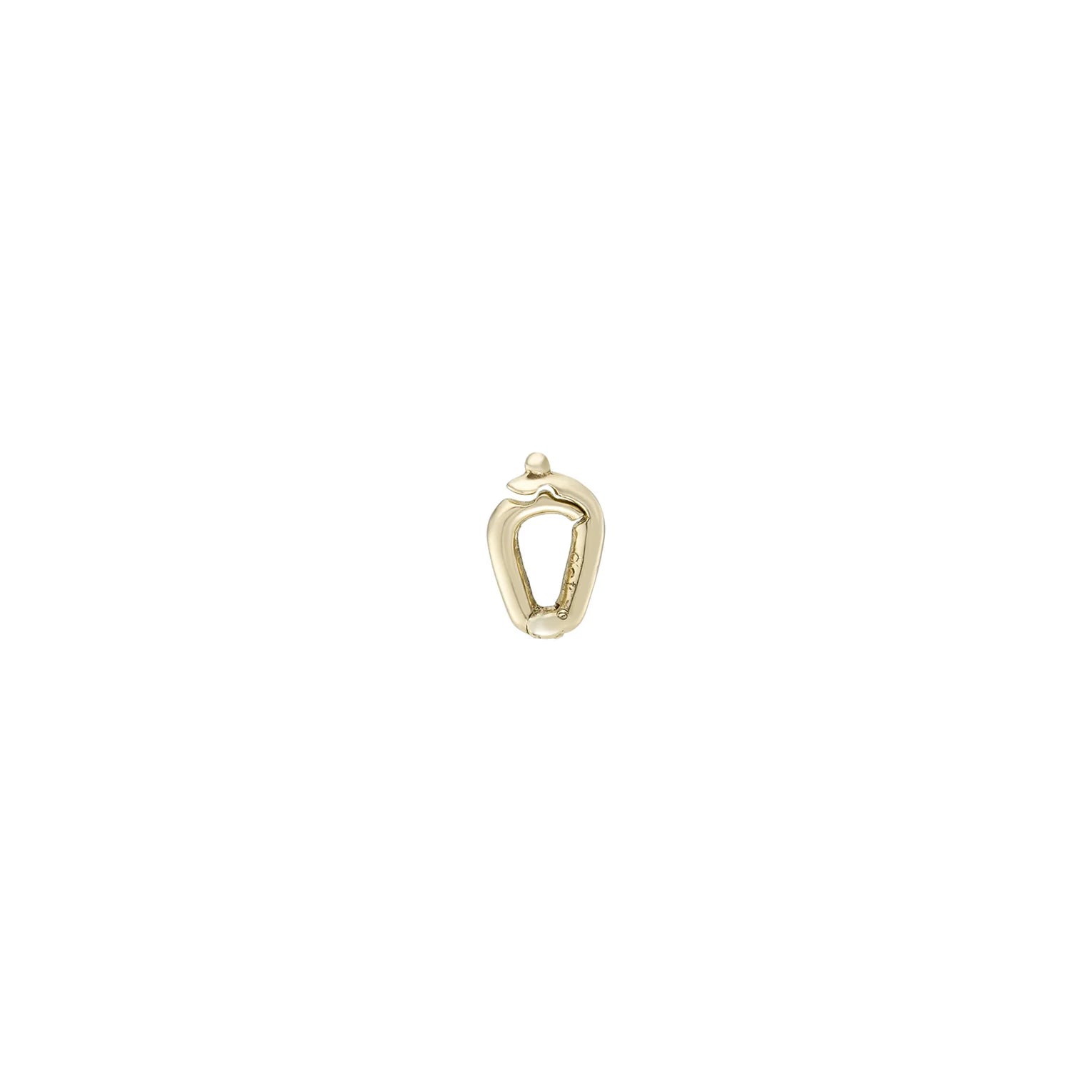 a gold charm connector with a hinged arm over a white background