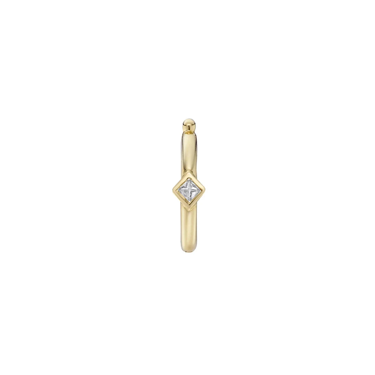 A gold charm connector featuring a small clear diamond-shaped gemstone on the front, set against a solid white background.