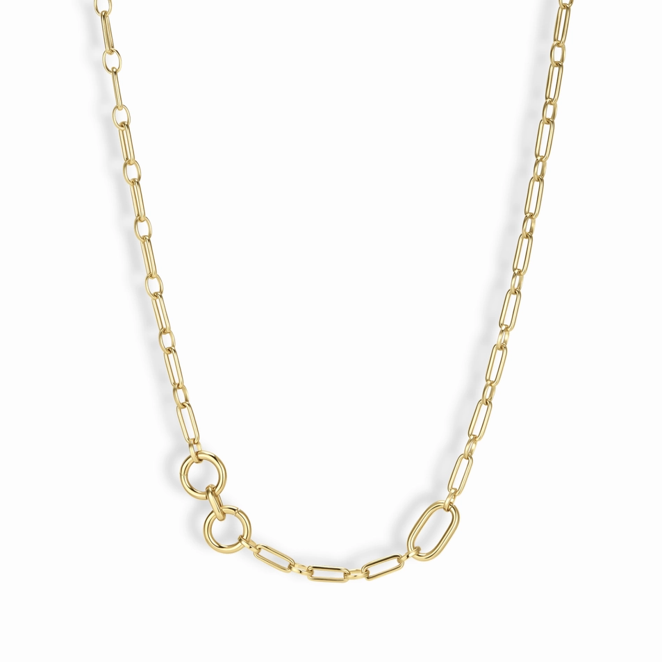 Gold chain necklace on a white background