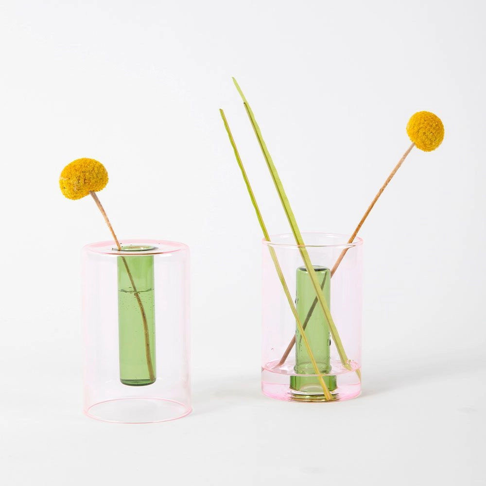 Small Reversible Glass Vase in Pink & Green