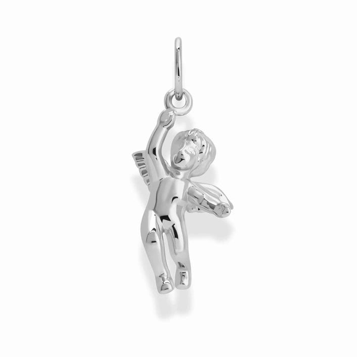 silver cherub pendant charm on a white background