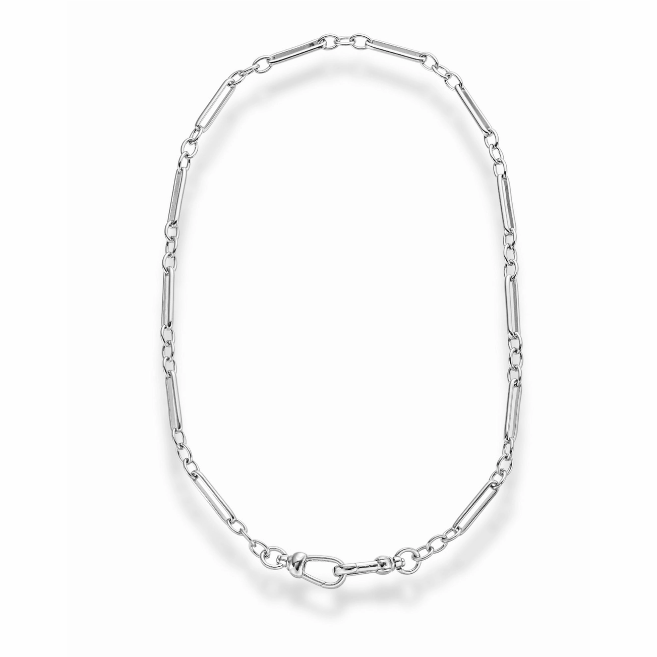 Silver chain necklace on a white background