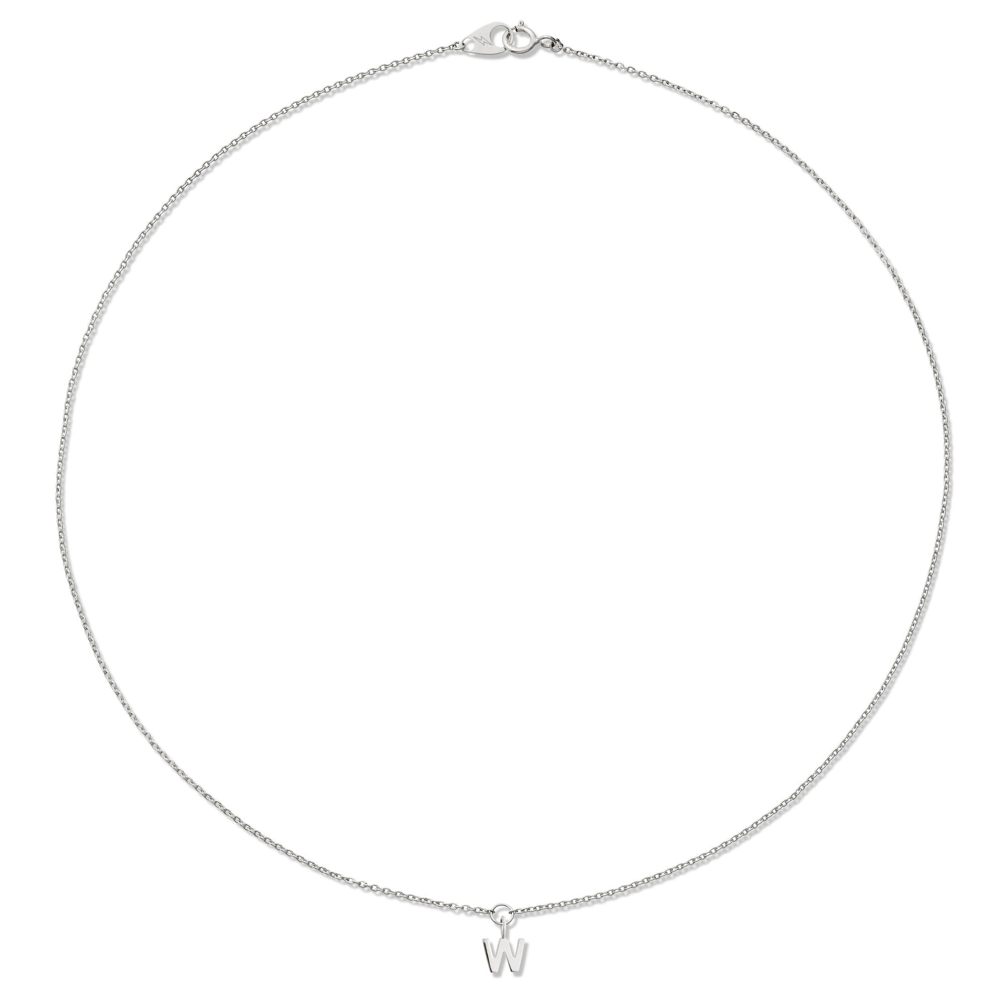 White Gold necklace with a 'W' pendant on a white background