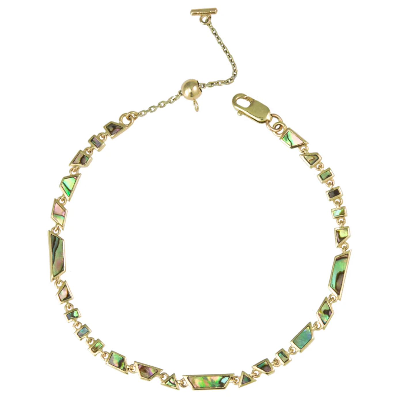 Abalone geometric bracelet on white background
