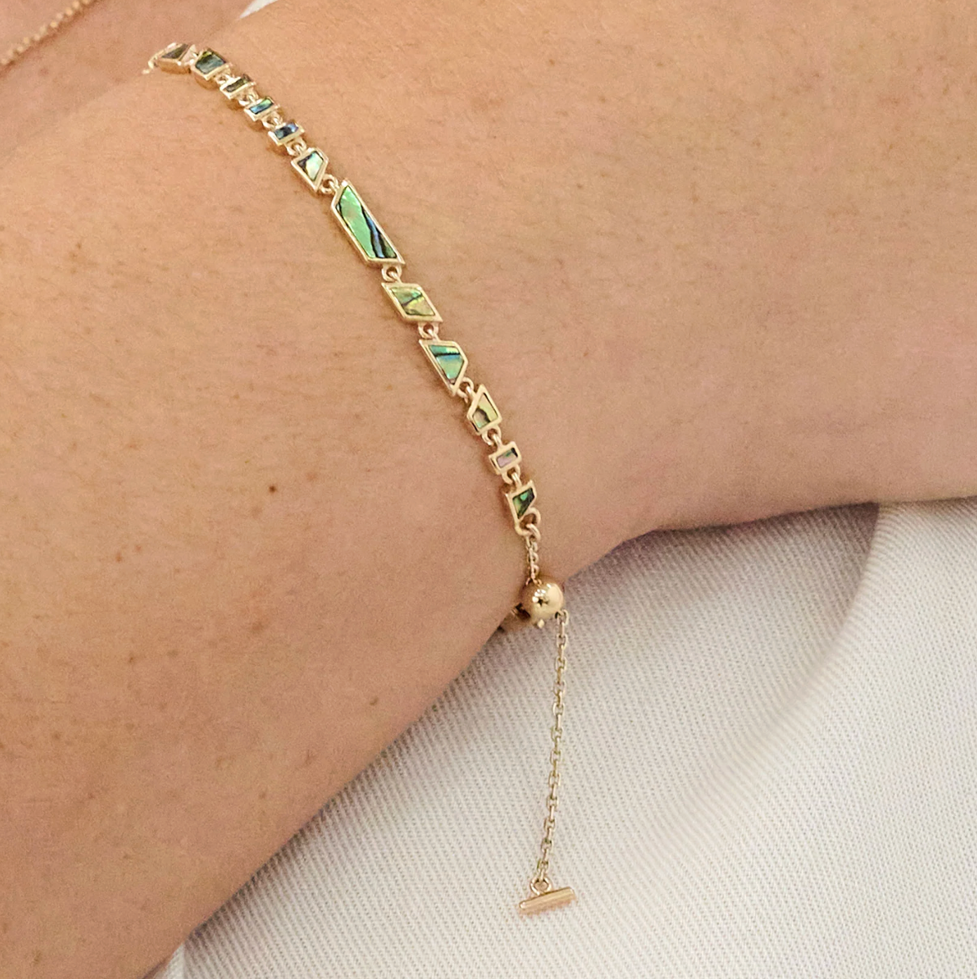 Abalone Geometric Bracelet on model