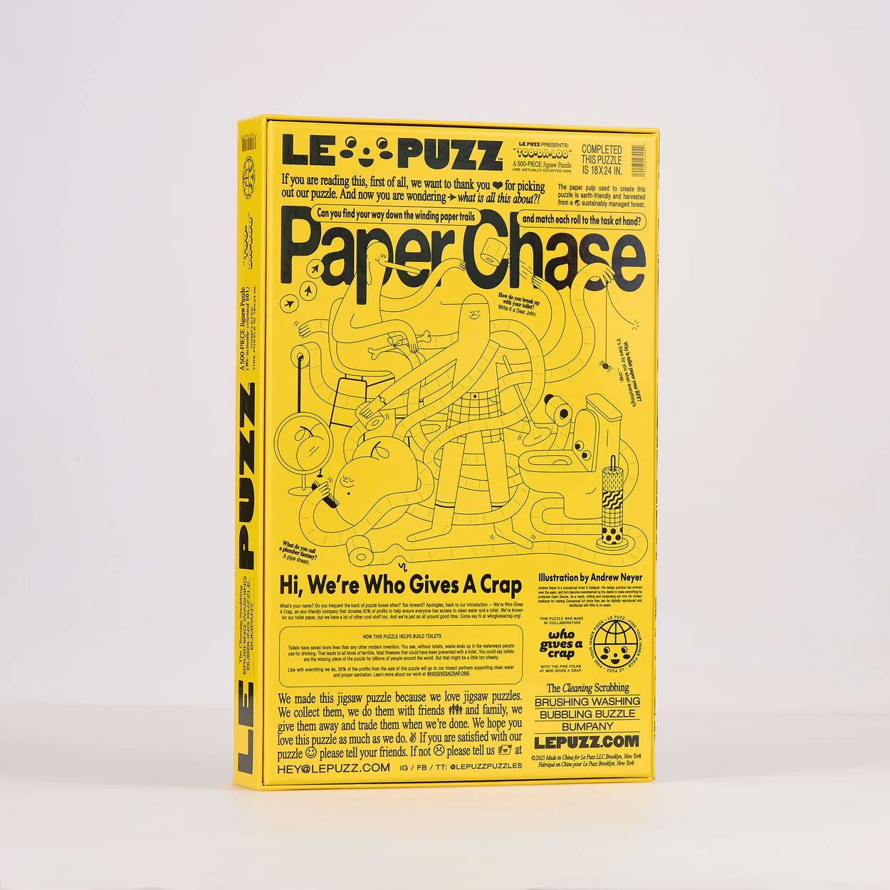 The yellow and black packaging box for the 'Too-da-loo" puzzle by Le puzz, photographed against a clean white background.