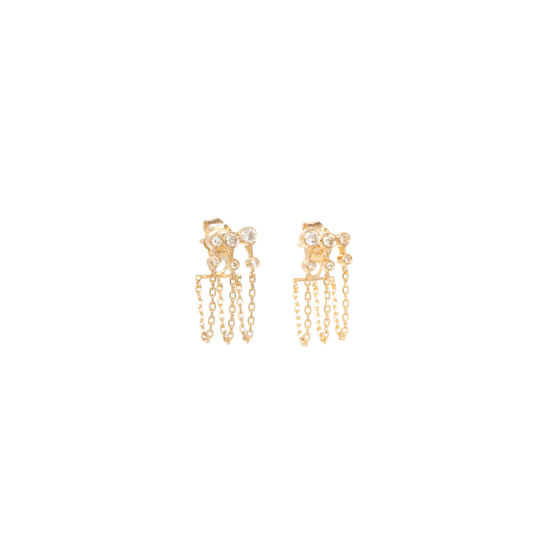 14K solid yellow gold dome-inspired earrings with 0.32 ct diamonds — inspired by ancient Greek mythology of the bronze-forged heavens, approx. 1.5 cm long with butterfly backs, sold as a pair.