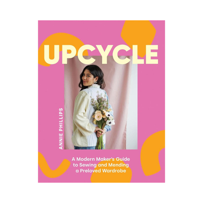 Book cover of 'Upcycle' by Annie Phillips with a pink background and colorful design.