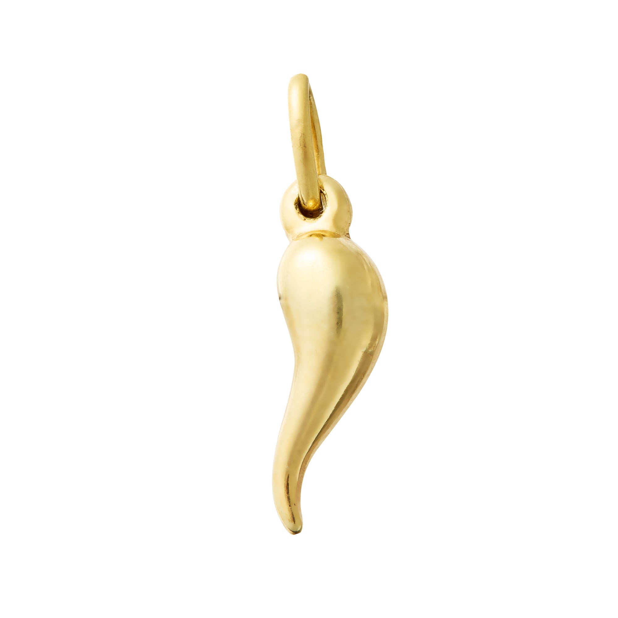 Vintage 14k gold Italian horn charm, classic cornicello amulet for protection and good luck – elegant talisman pendant for necklaces or bracelets.