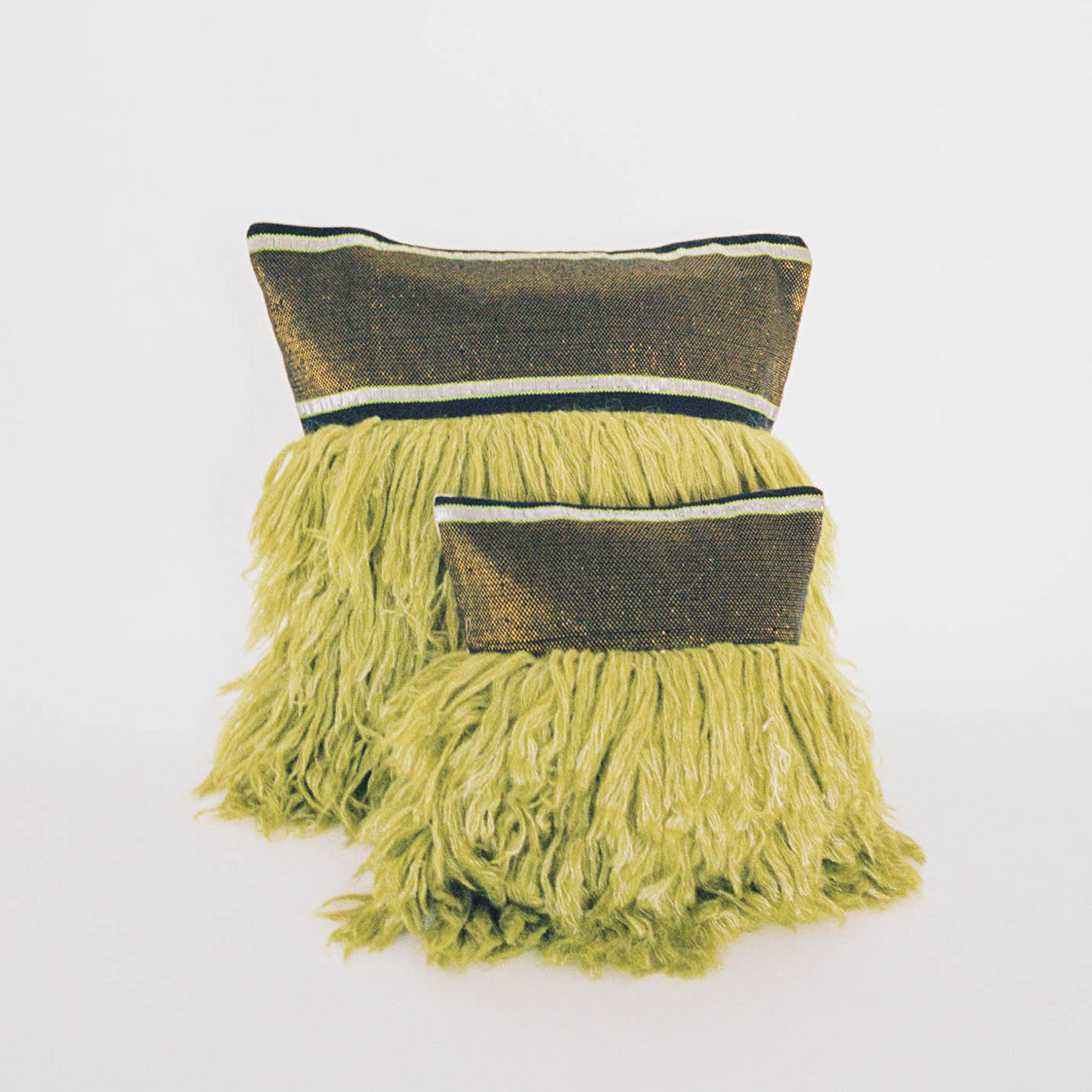Green Metallic Hand Knit Throw Pillow