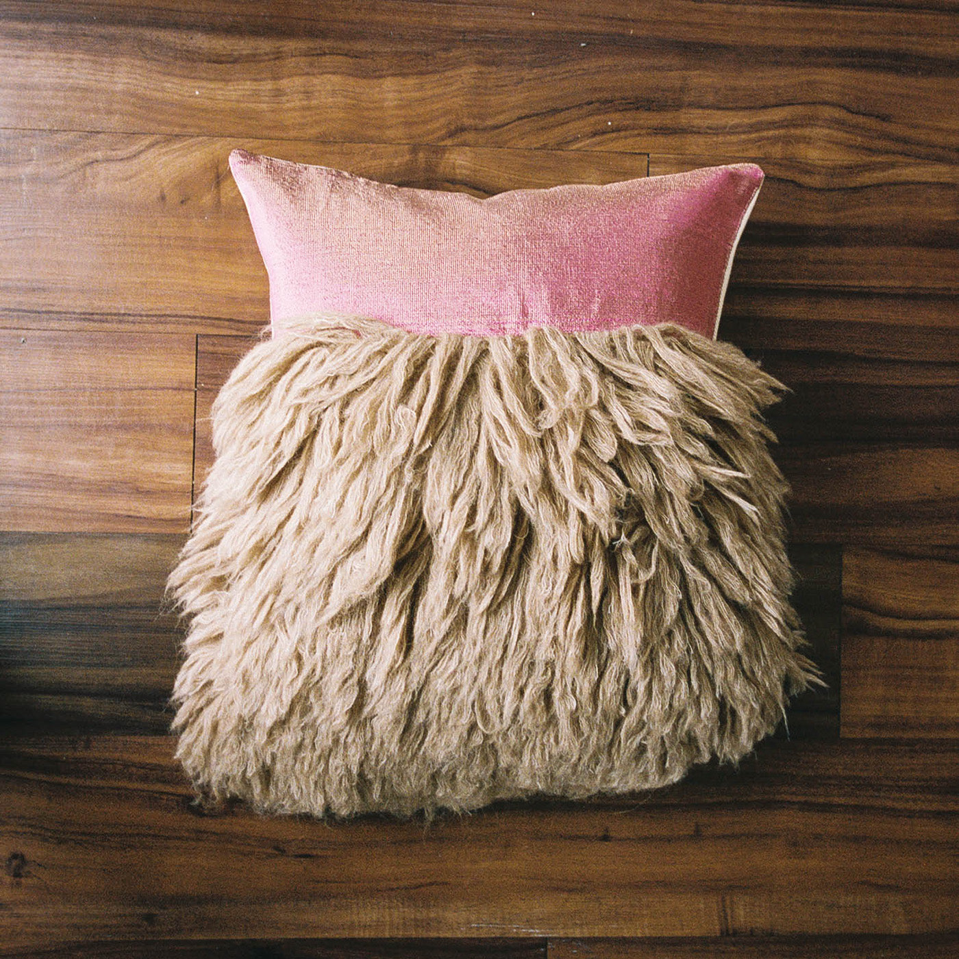 Pink and Brown Textured Throw Pillow