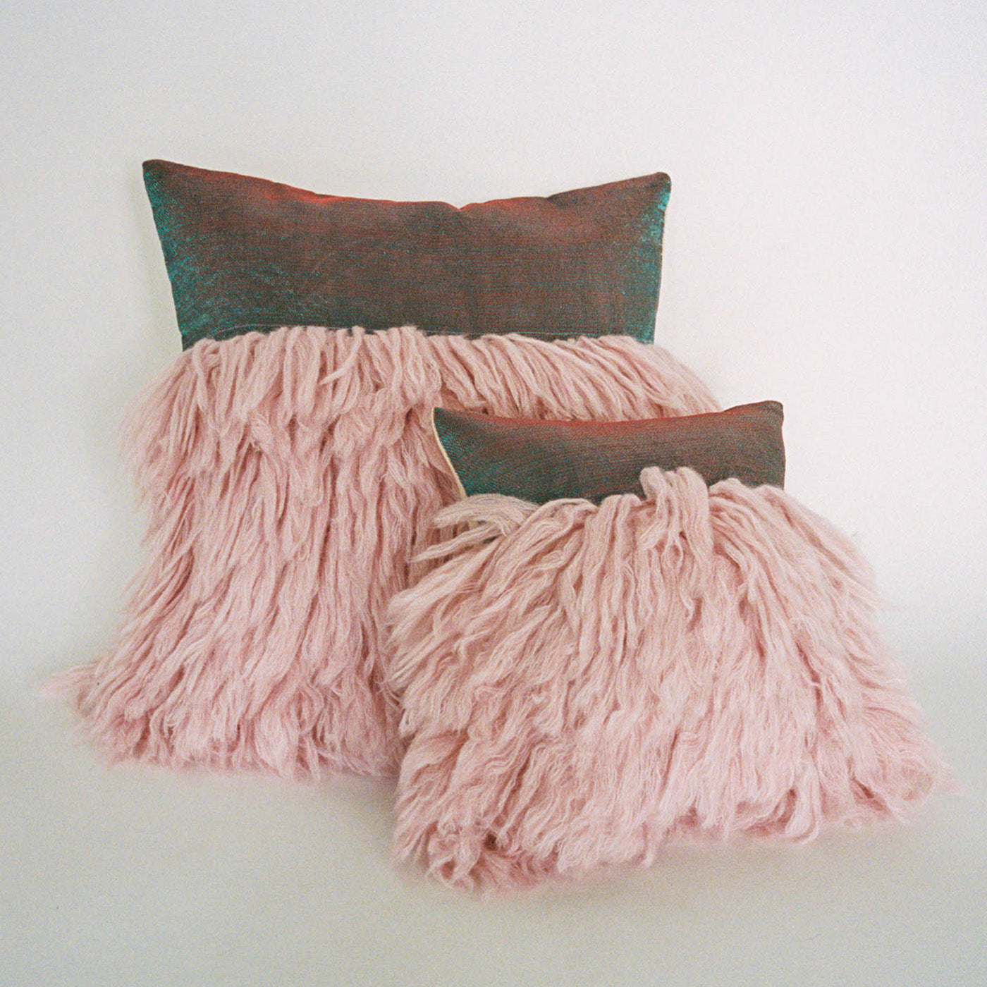 Hand Knit Plush Textured Throw Pillows in Pink