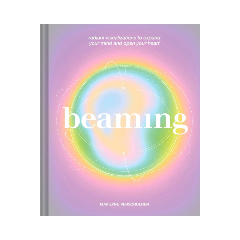 Book titled 'beaming' with a colorful circular design on a white background