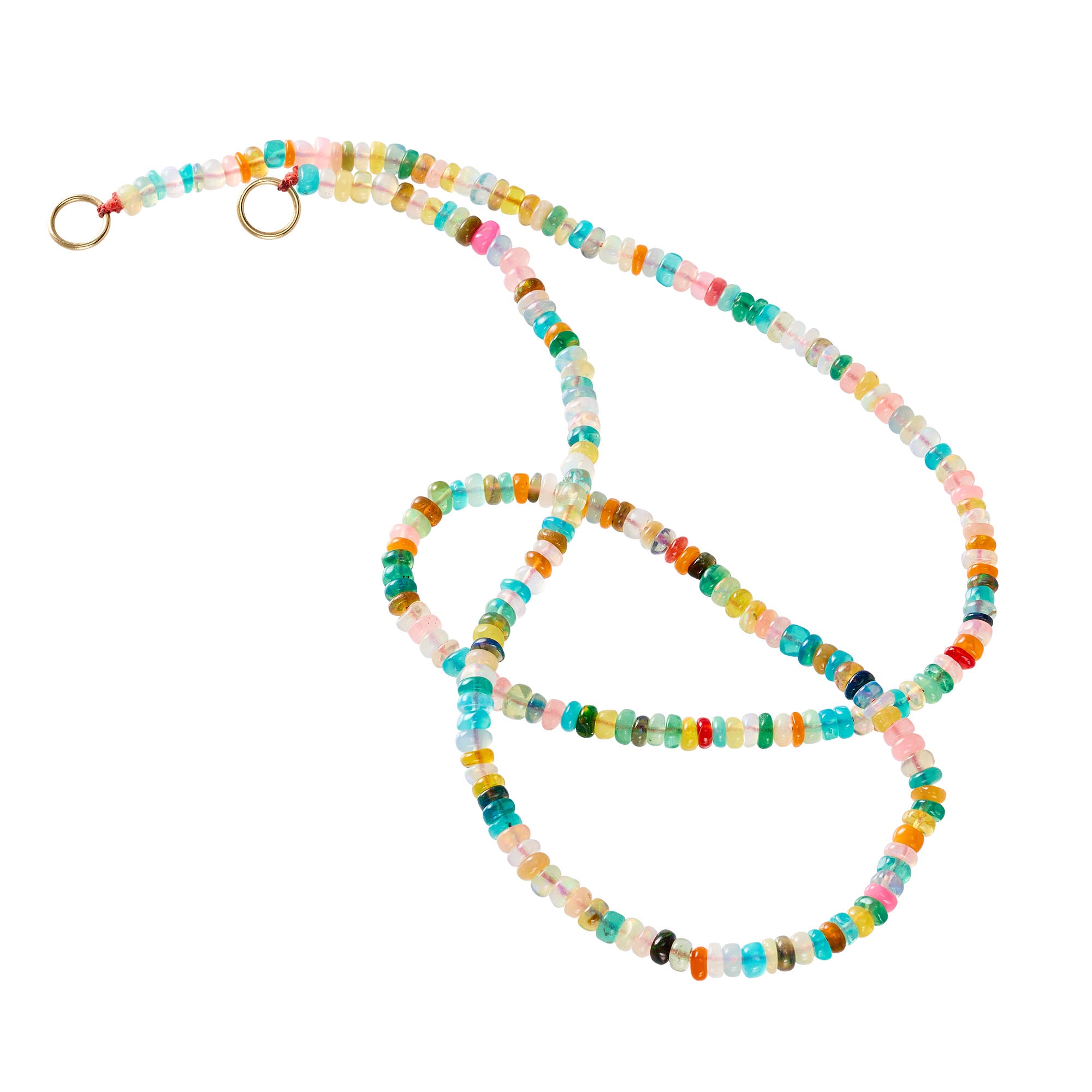 colorful beaded gemstone opal necklace on a white background