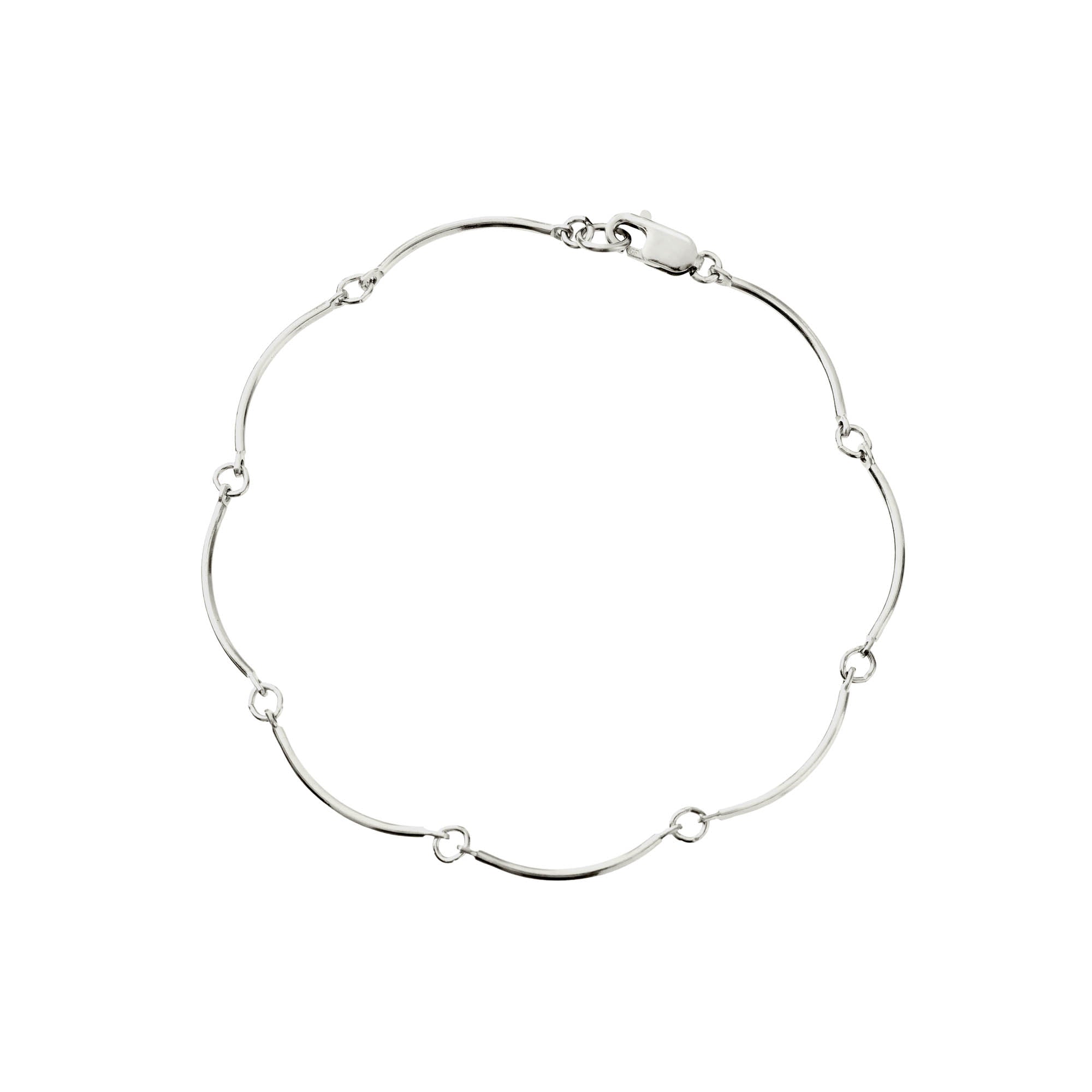 bendy bar chain bracelet with sterling silver mini clasp on white background
