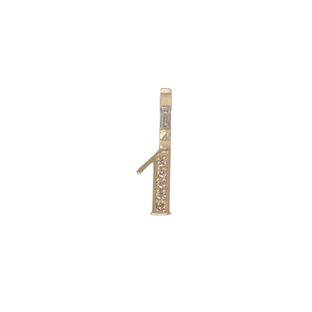 yellow gold and diamond number 1 pendant on white background