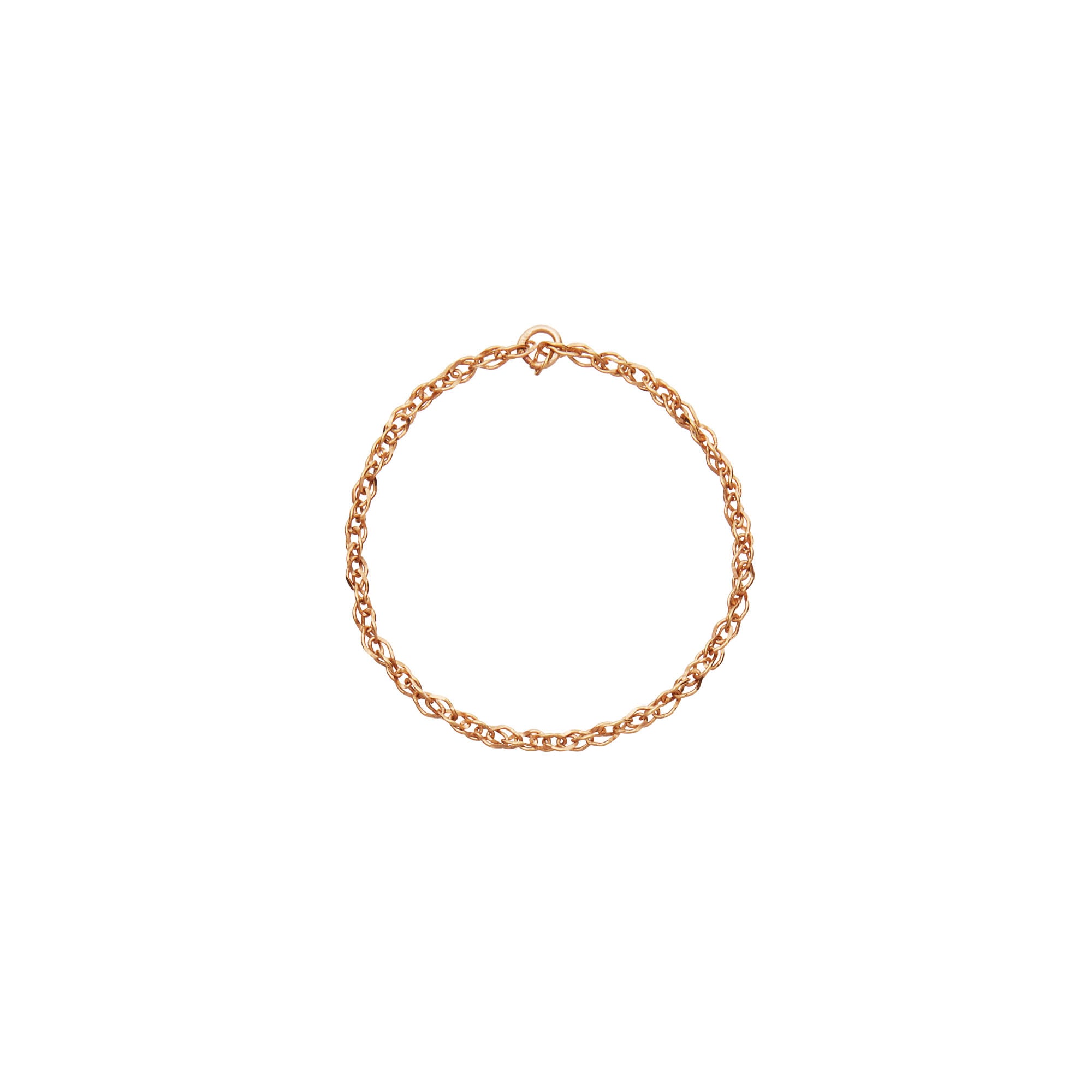 A solid rose gold thin thick helix link chain ring shown on a plain white background.