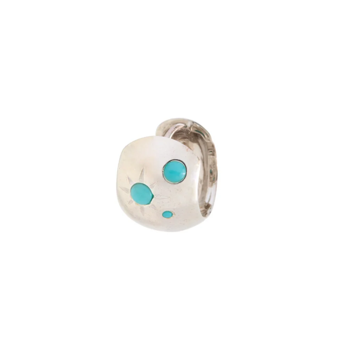 sterling silver huggie hoop chunky with turquoise stones on a white background