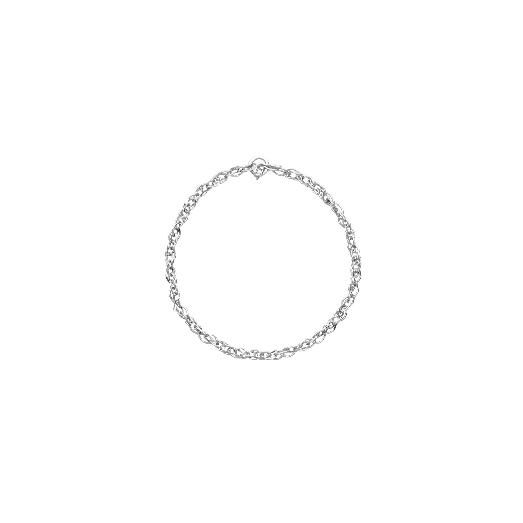 A solid white gold thin thick helix link chain ring shown on a plain white background.