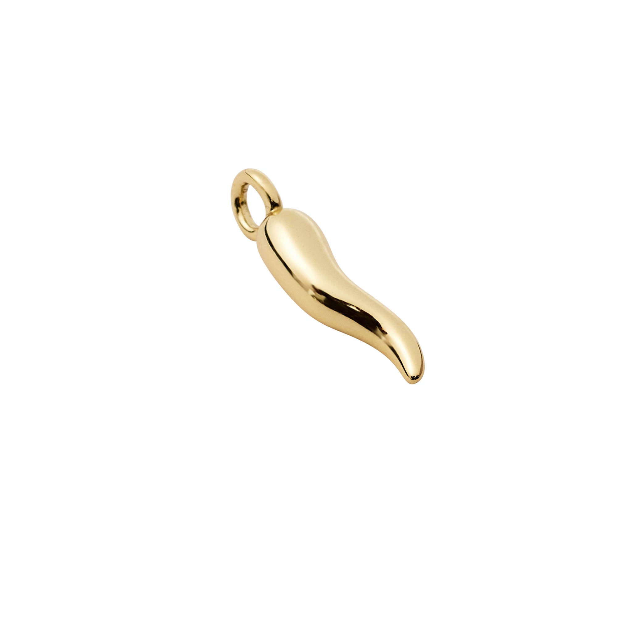 Gold italian horn pendant on a white background