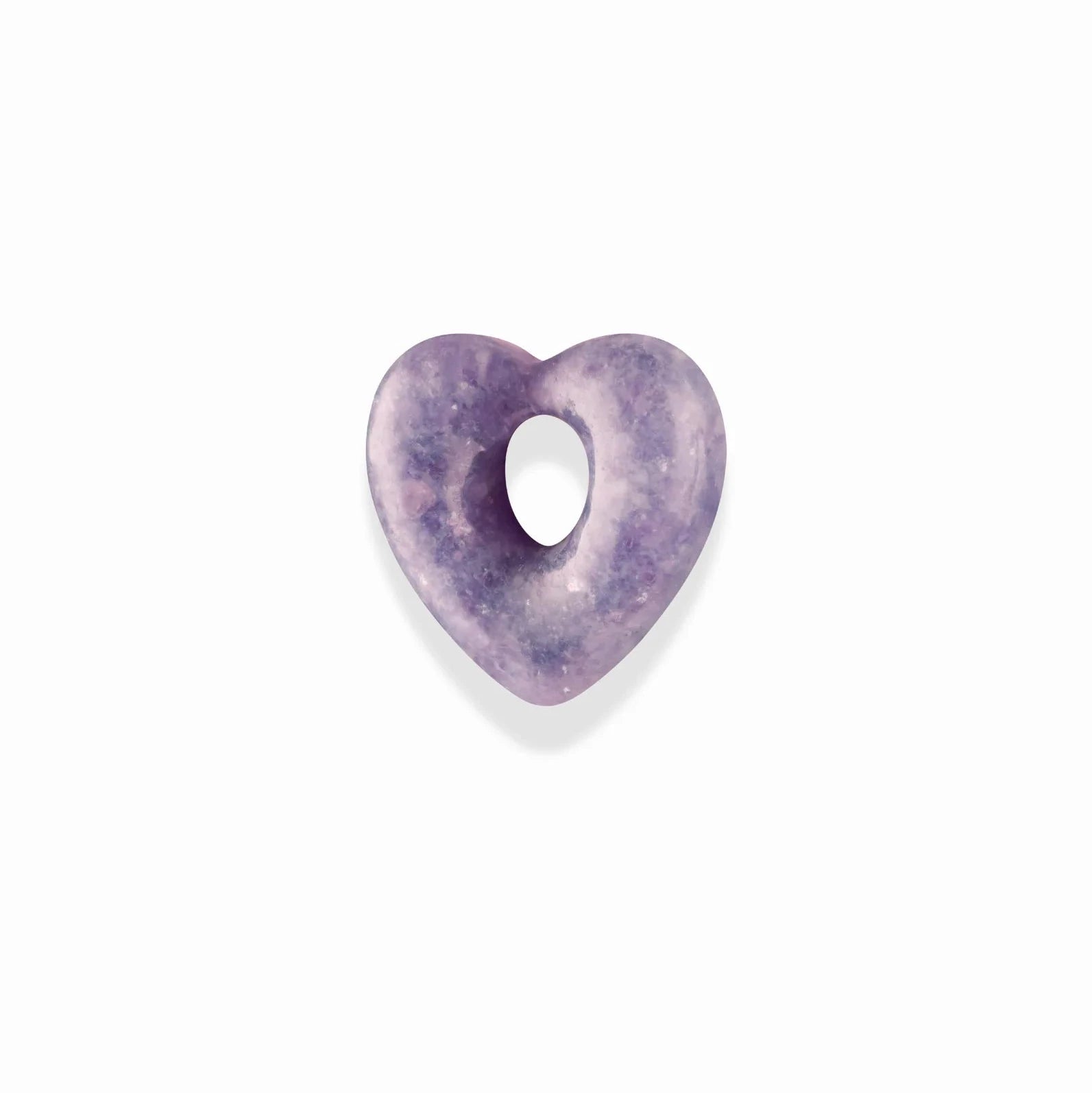 a purple heart shaped gemstone spacer charm over a white background