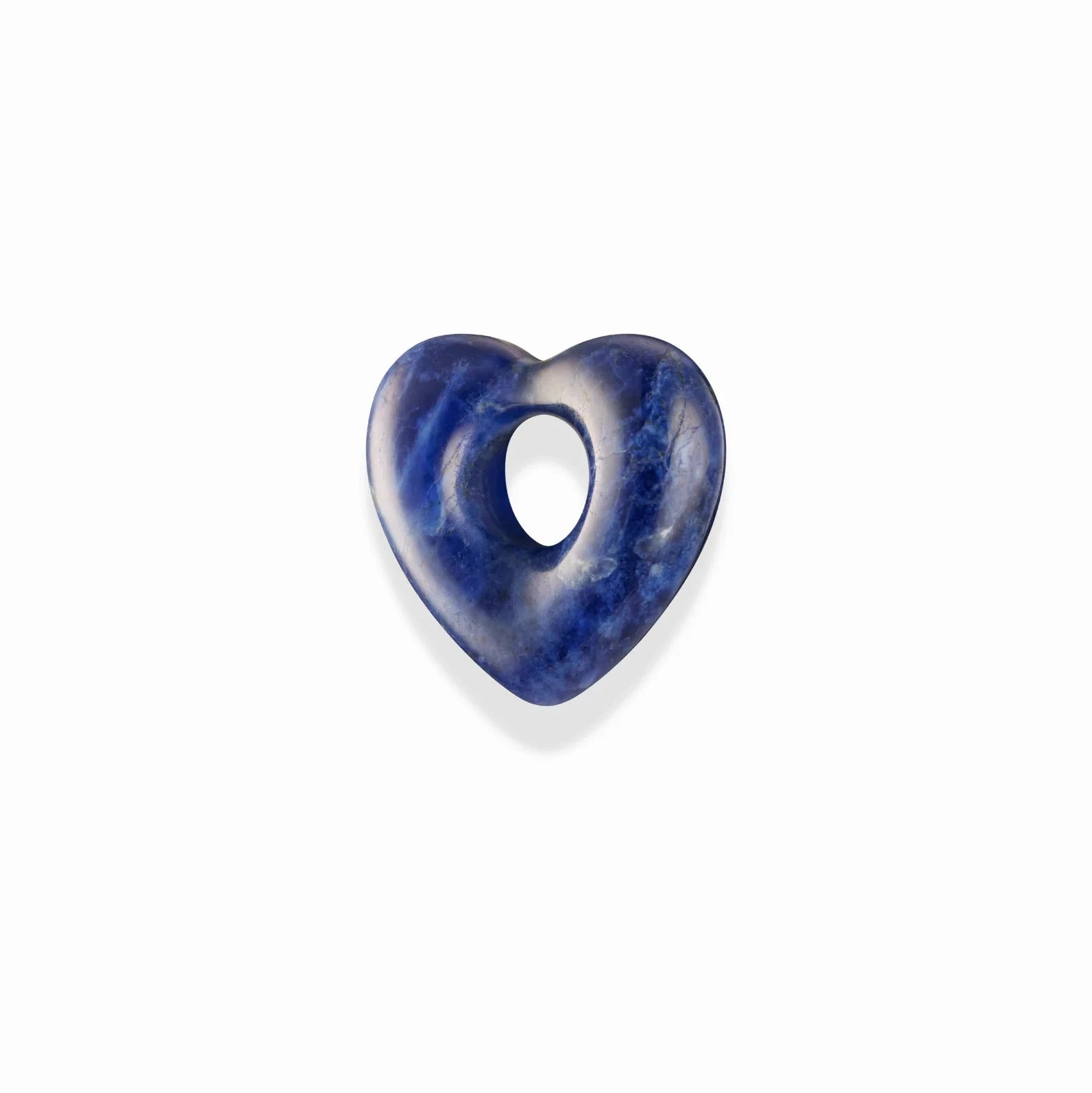 a blue heart shaped gemstone spacer charm over a white background