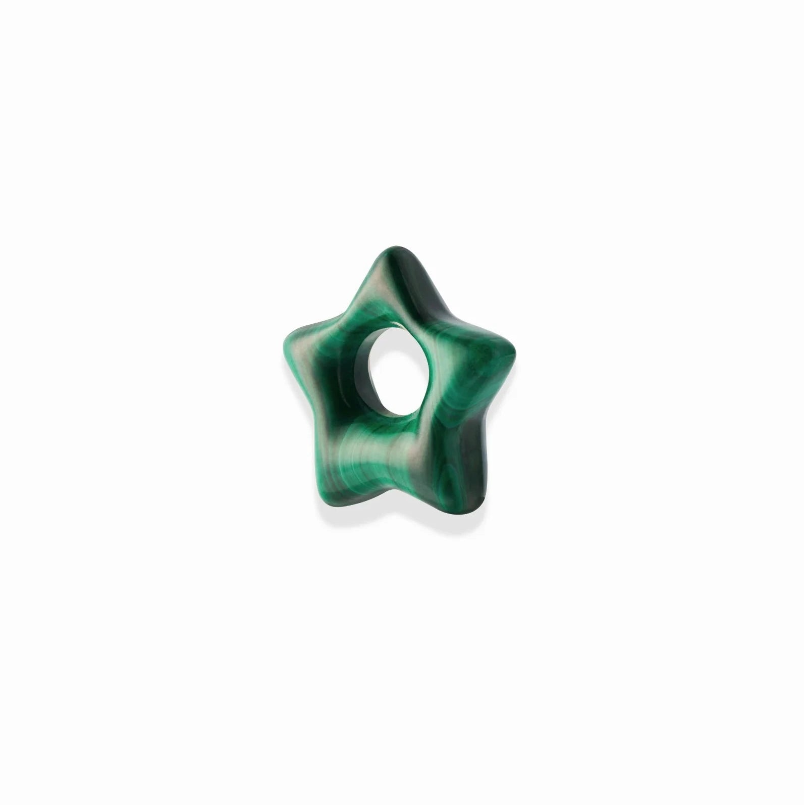a green and black star shaped gemstone spacer charm over a white background