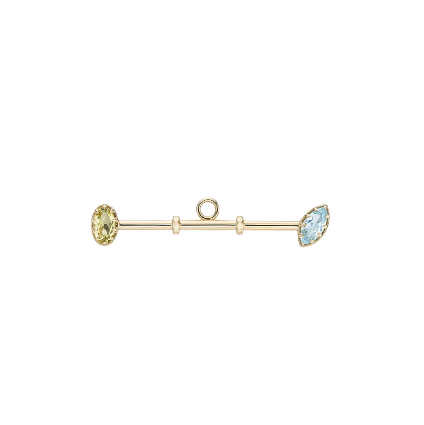 9k T Bar with two gemstones on white background