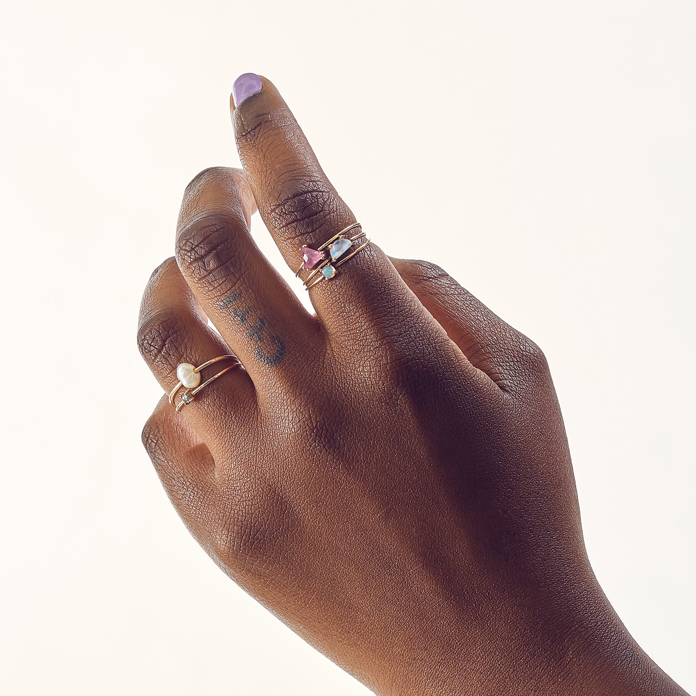 Moonstone Half Moon Stacking Ring in Yellow Gold